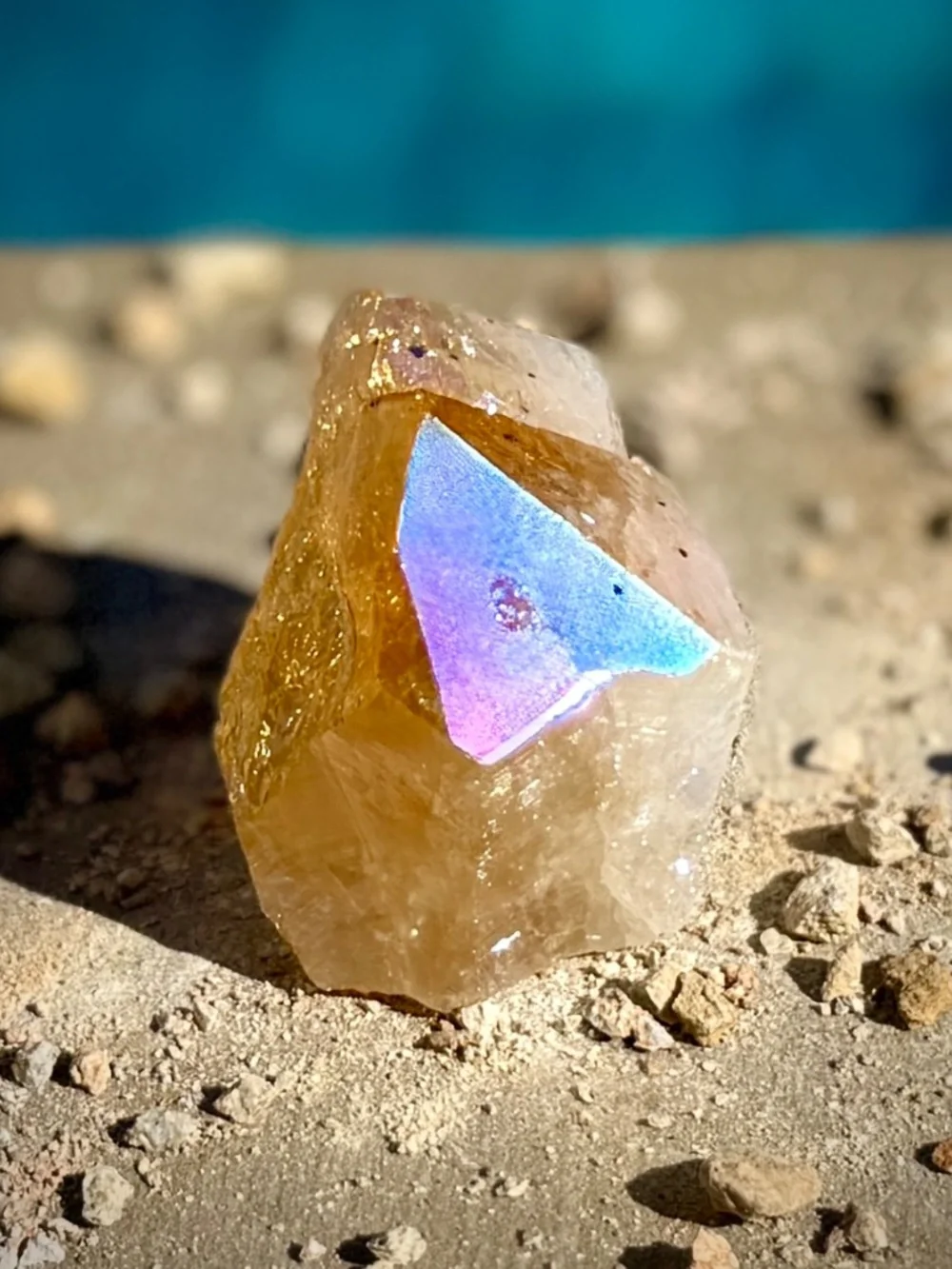 Angel Aura Citrine Crystal Point/Shimmer Amber Clear White Geometric Tower